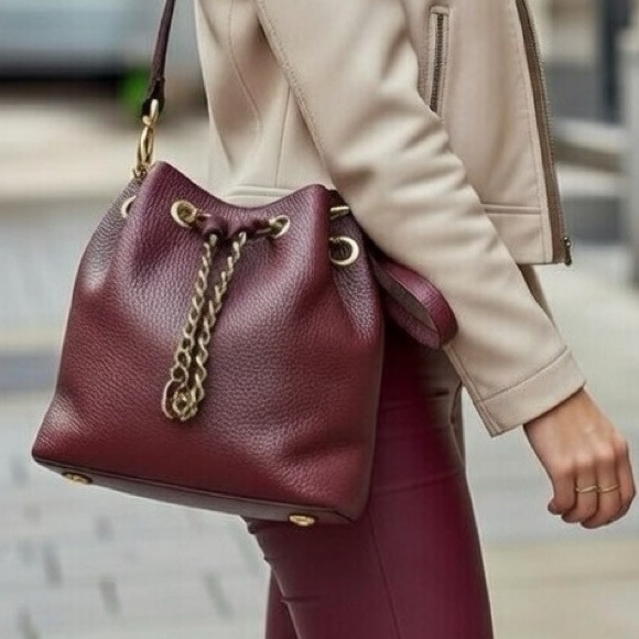 Michael Kors Burgundy Wine Leather Tote with Gold Accents